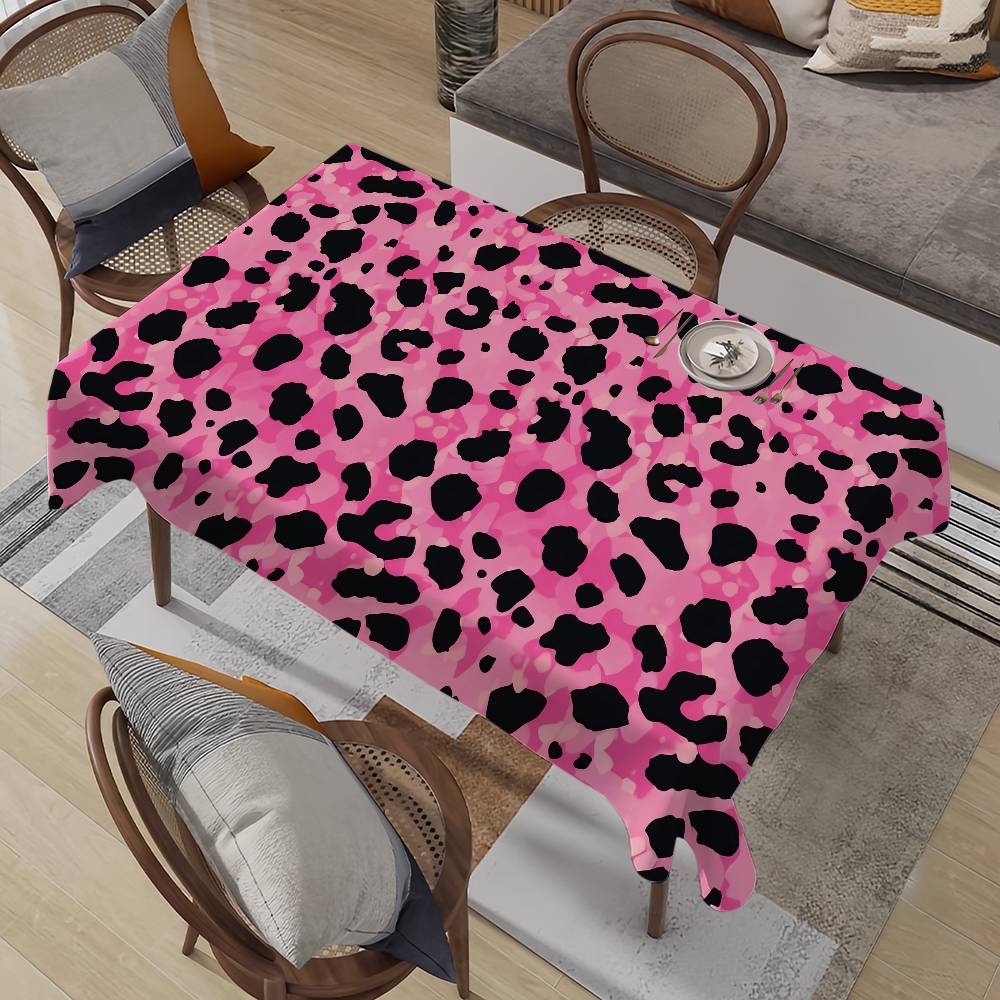 Home Textiles Classic Fashion - ピンクファッションヒョウ柄テーブルクロス防汚装飾洗えるテーブルクロス誕生日パーティーダイニングテーブル