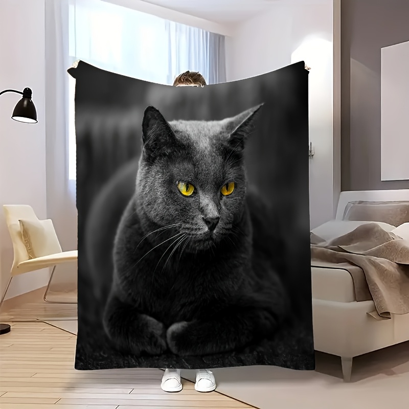 Home Textiles Definition - 居心地の良い高精細愛らしい青い猫プリントフランネルスローブランケット、破れにくく、汚れにくく、洗濯機で洗えます。