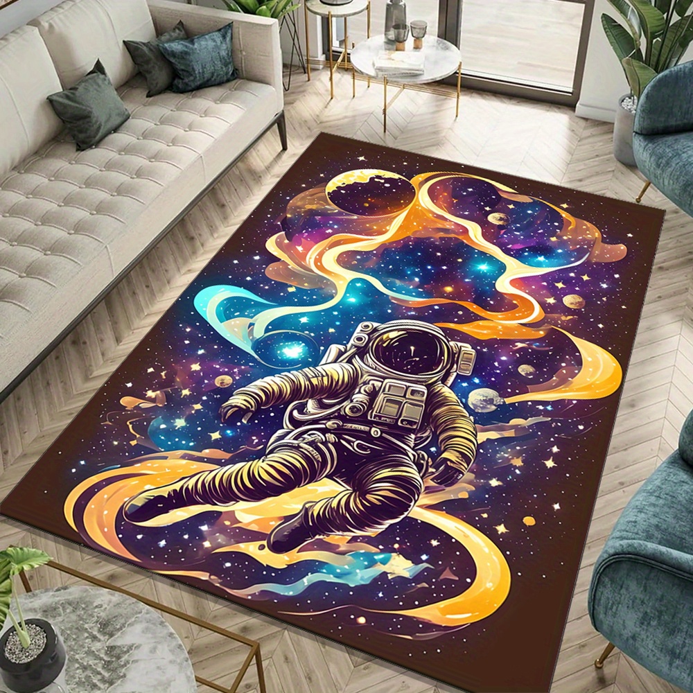 Galaxy Home Textiles - 宇宙飛行士エリアラグ – ポリエステルベルベット宇宙探検家カーペット、大型滑り止め銀河テーマフロアマット（家庭用）