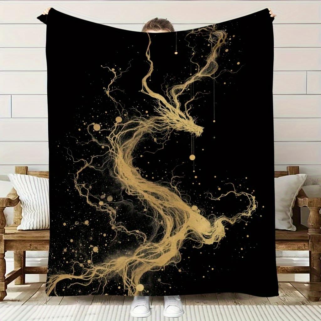 Home Textiles Definition - 快適なゴールデンドラゴン柄フランネルブランケット、柔らかい高精細デジタルプリント、オールシーズンに適しています。