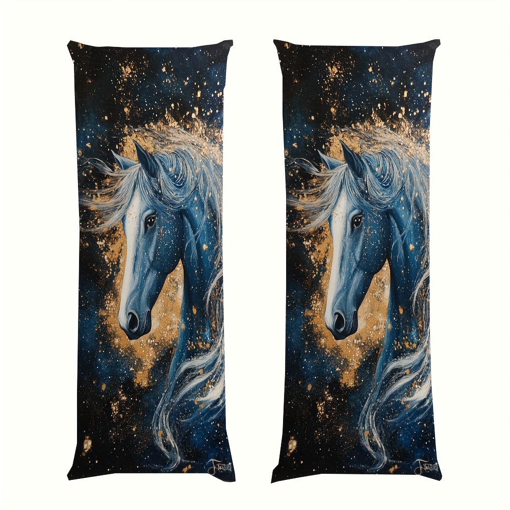 Galaxy Home Textiles - 1ピースロング枕カバー、ミニマリストな銀河馬柄のアクリルスタイル、刺繍のような質感、両面プリント、50.8x137.16 cm、ソファ用