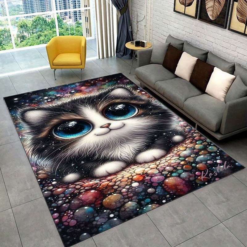 Galaxy Home Textiles - 居心地の良い寝室用ギャラクシーキャットラグ - 宇宙をイメージした動物デザインのカーペット 滑り止めカーペットは洗濯機で洗えます