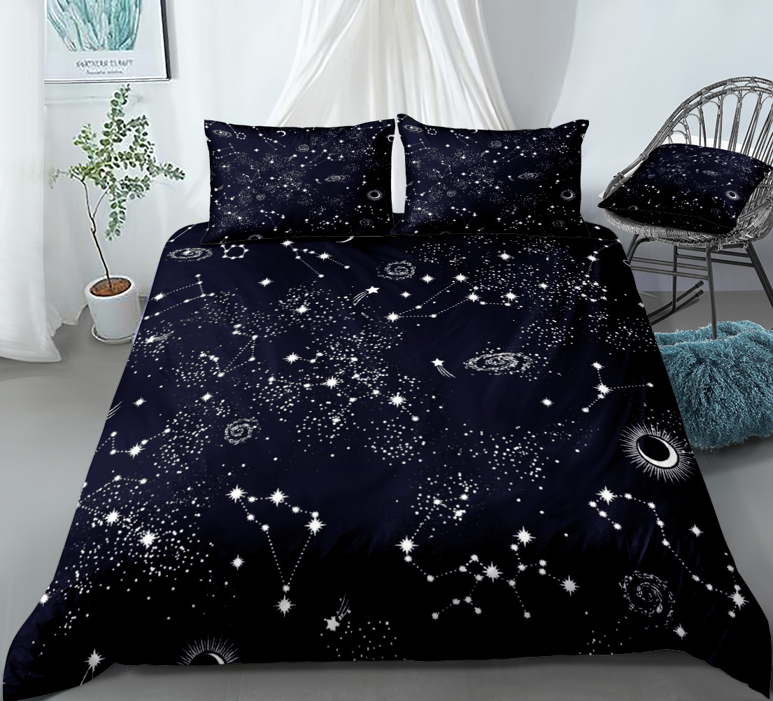 Galaxy Home Textiles - スター寝具セットナイトスキーキッズガールズ男の子女の子掛け布団カバーセットダークブルーホームテキスタイルギャラクシーベッドウェア男性女性ソフトキルトカバー