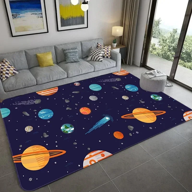 Galaxy Home Textiles - 漫画宇宙宇宙飛行士カーペット銀河宇宙敷物惑星ロケット子供の寝室の装飾フロアマットホームバスルームトイレマット玄関マット