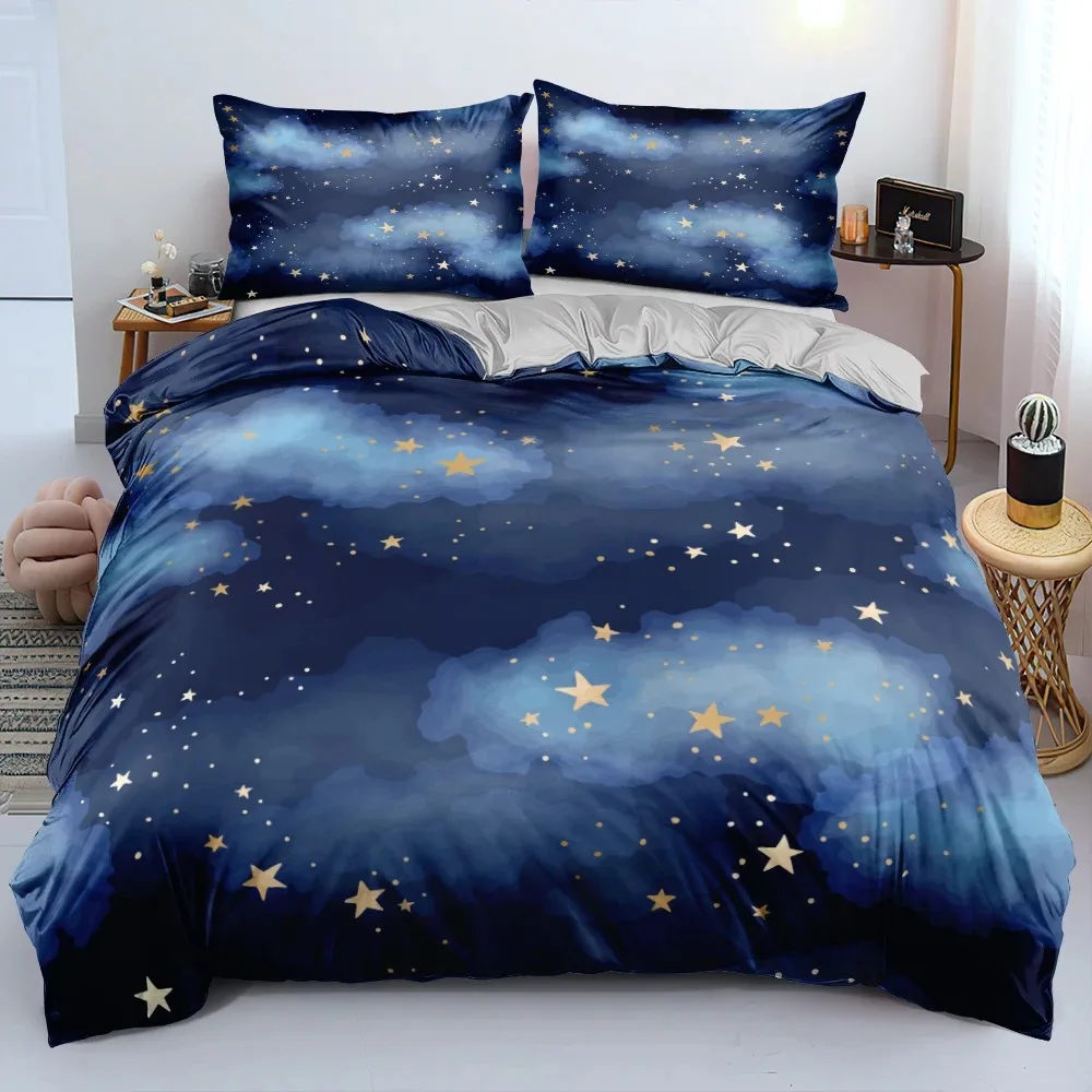 Galaxy Home Textiles - 高級銀河ダークブルー快適な布団キルトカバー枕カバー寝具セット子供の寝室の装飾ホームテキスタイル