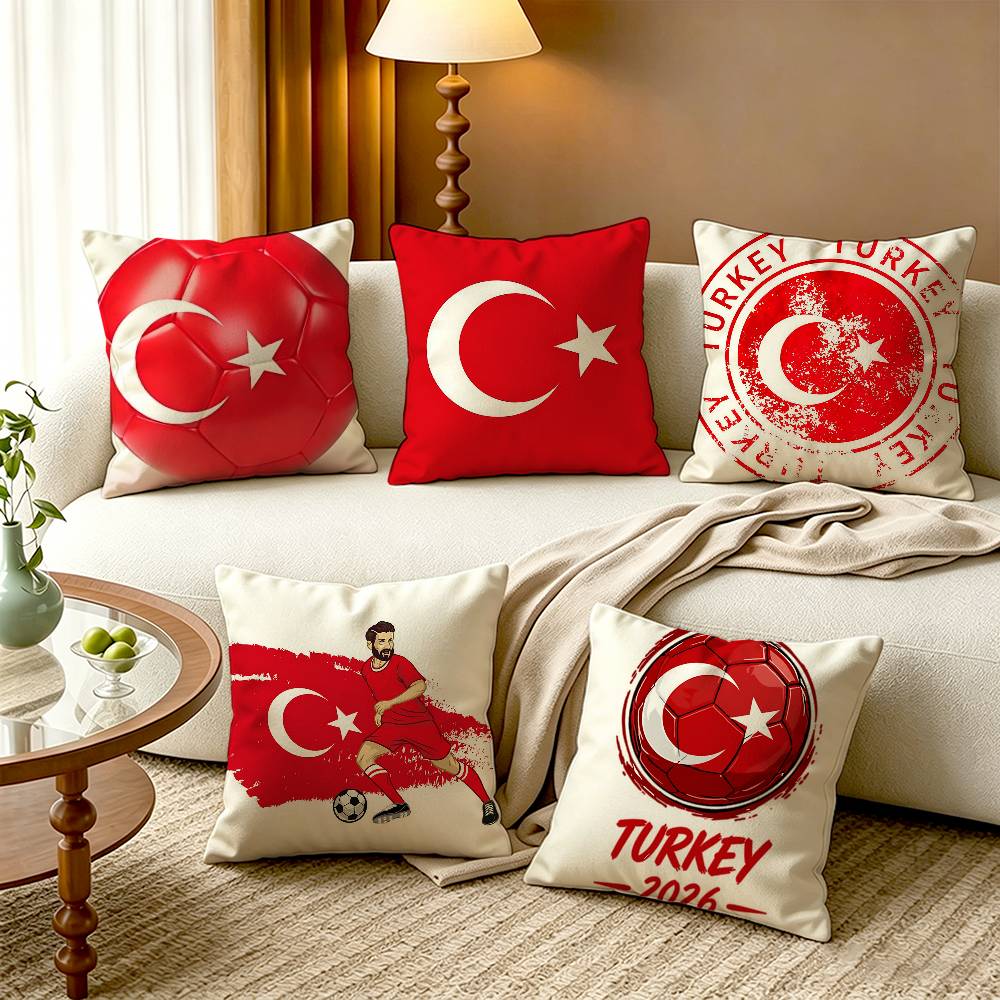 トルコ国旗柄コットンリネン正方形枕カバー ホームデコレーショ - Home Textiles Turkey のレビューと価格