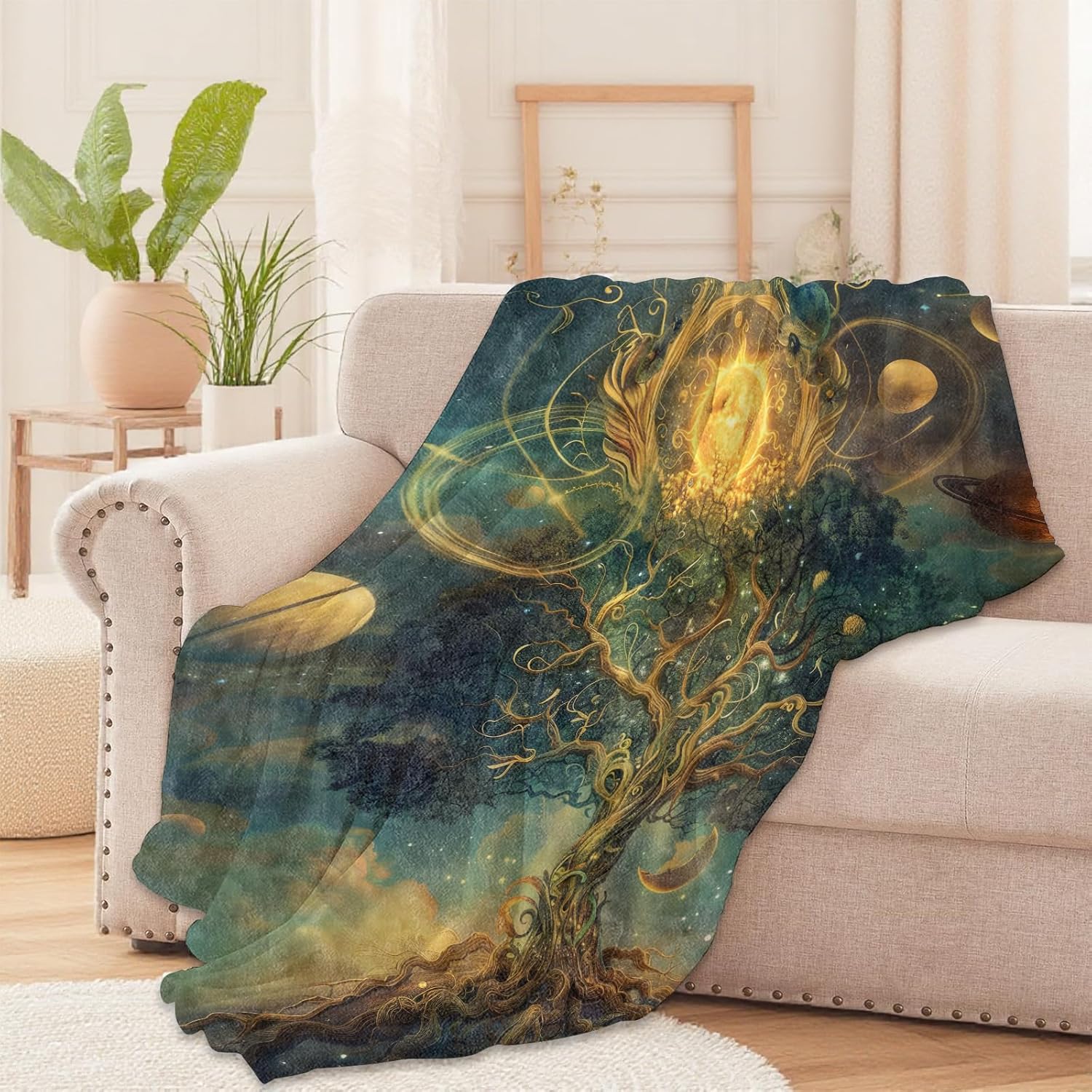 宇宙の木ブランケット銀河天体デザイン神秘的な森のパターンソフ - Galaxy Home Textiles のレビューと価格