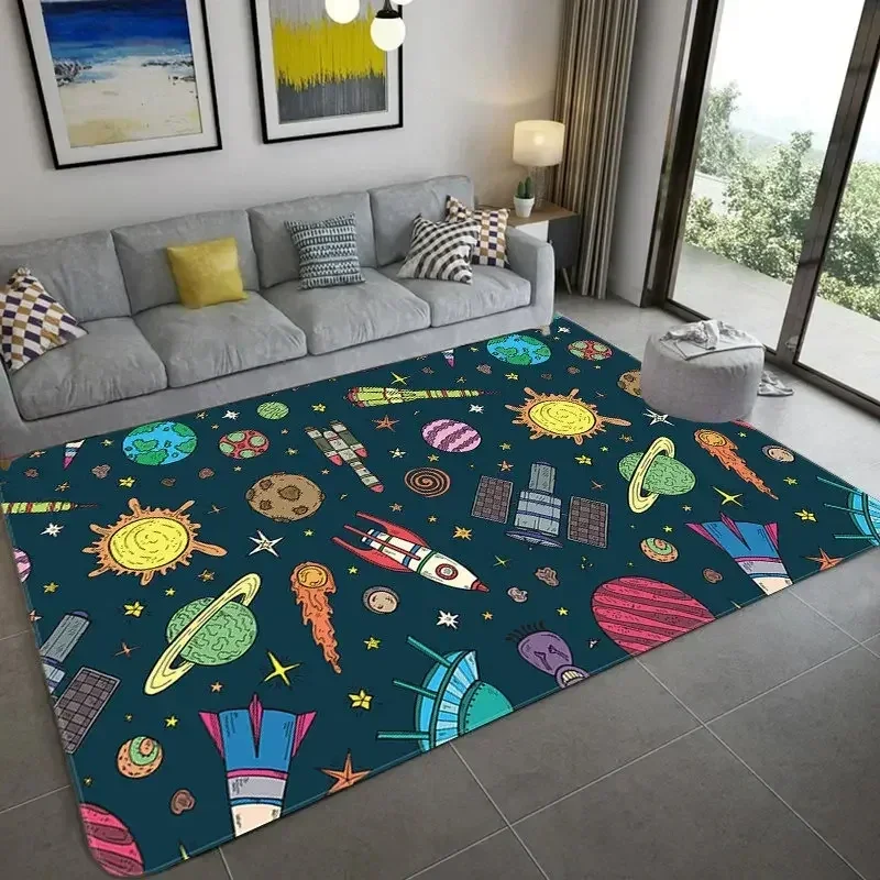 漫画宇宙宇宙飛行士カーペット銀河宇宙敷物惑星ロケット子供の寝 - Galaxy Home Textiles のレビューと価格
