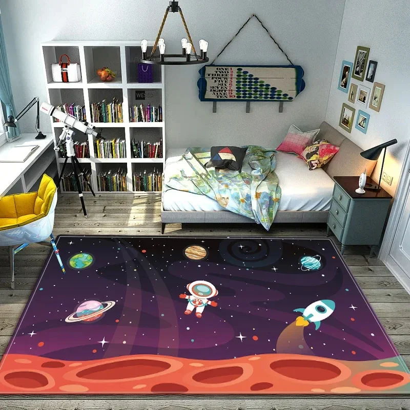 漫画宇宙宇宙飛行士カーペット銀河宇宙敷物惑星ロケット子供の寝 - Galaxy Home Textiles のレビューと価格