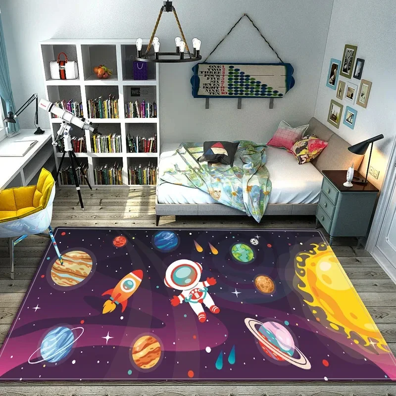 漫画宇宙宇宙飛行士カーペット銀河宇宙敷物惑星ロケット子供の寝 - Galaxy Home Textiles のレビューと価格