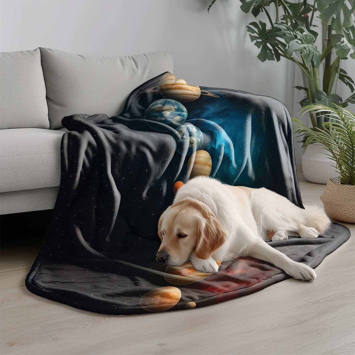 銀河惑星パターンフランネルプリントブランケット、オールシーズ - Galaxy Home Textiles のレビューと価格