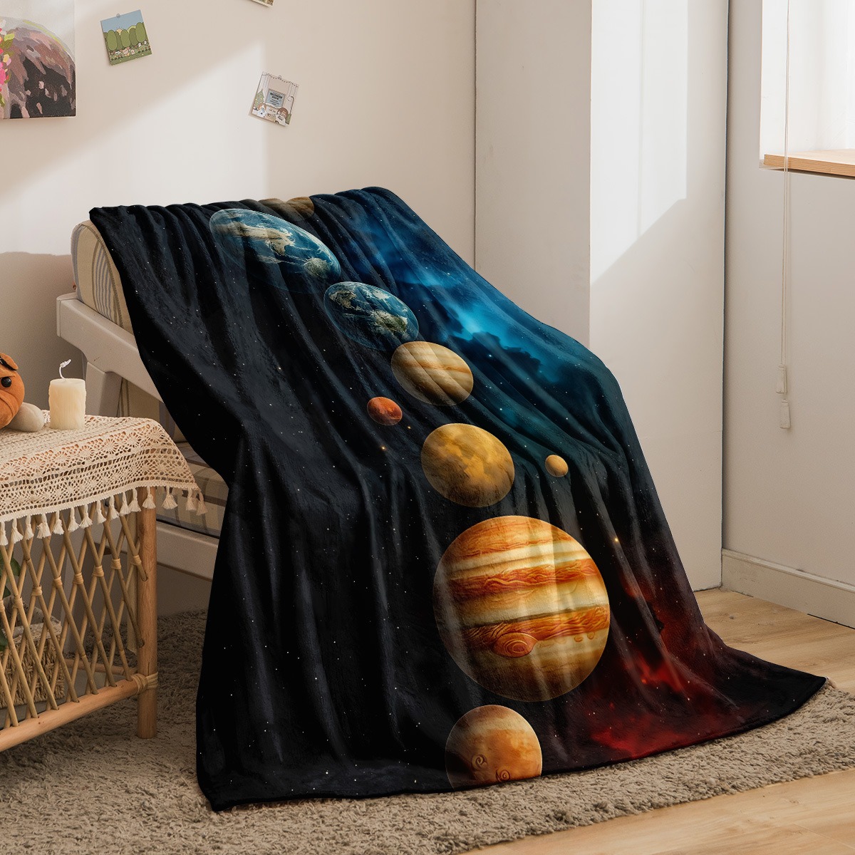 銀河惑星パターンフランネルプリントブランケット、オールシーズ - Galaxy Home Textiles のレビューと価格