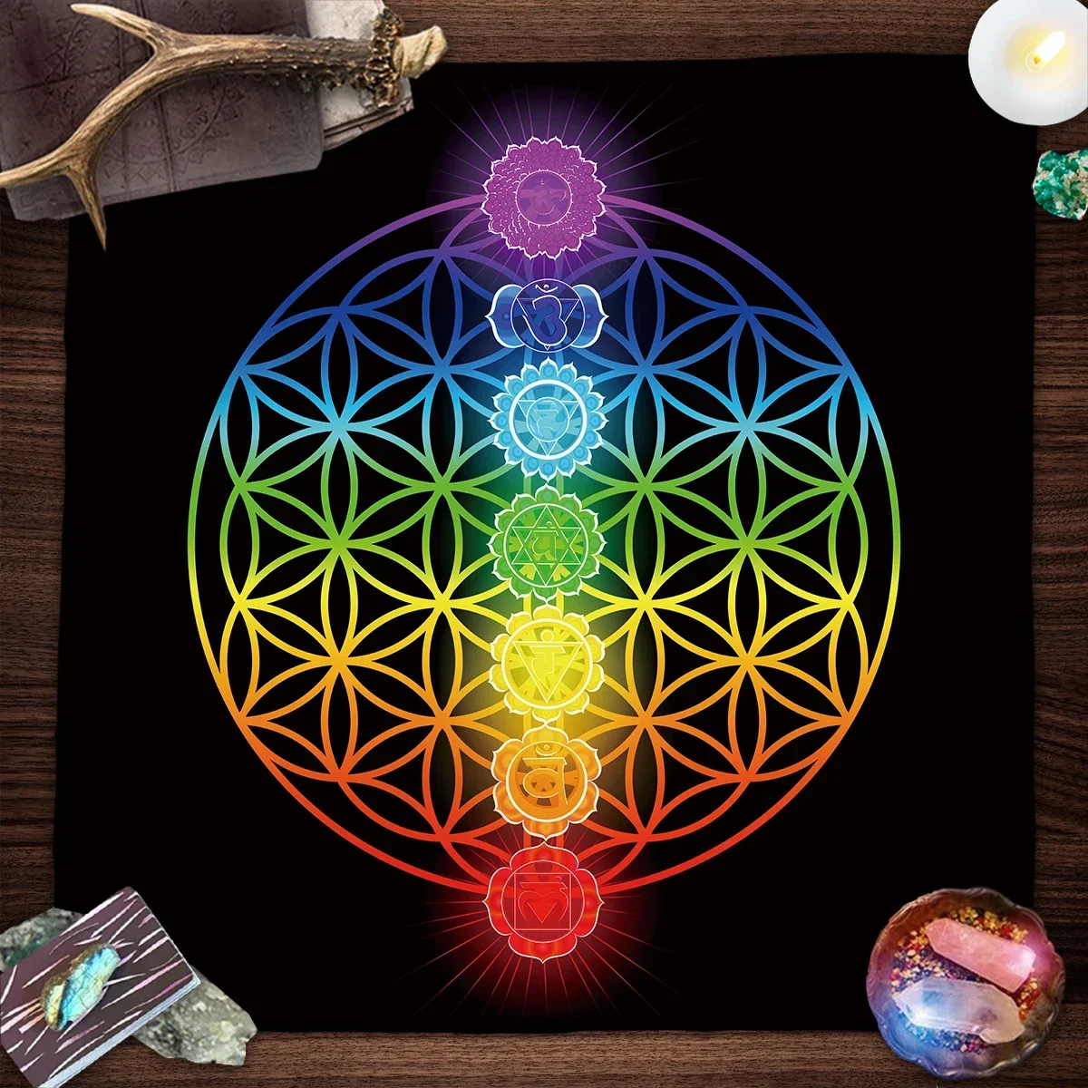 曼荼羅フラワーオブライフタロットテーブルクロス祭壇布異教の魔 - Galaxy Home Textiles のレビューと価格
